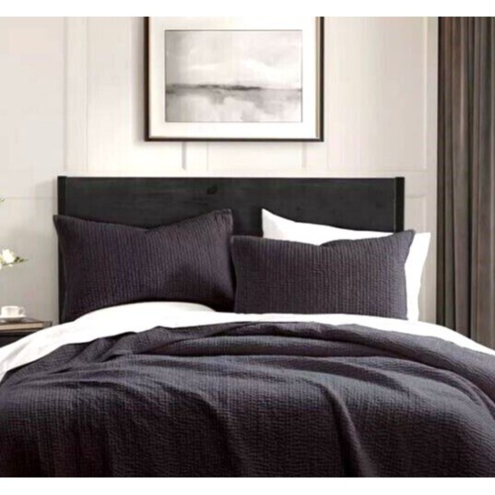 Donna Karan Standard Queen Channel Quilted Pillow Sham Velvet Black Dorm Room